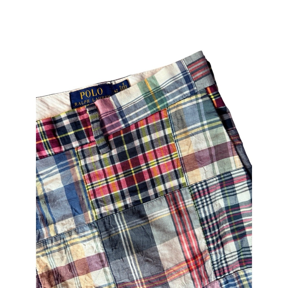 POLO RALPH LAUREN Men Shorts 42 Classic Fit 9" Madras Plaid Patchwork Preppy Ivy - Picture 2 of 10